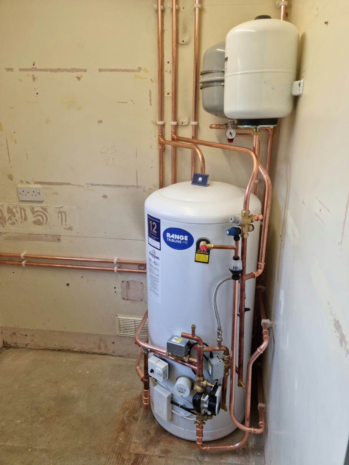 A new unvented hot water cylinder with copper pipework